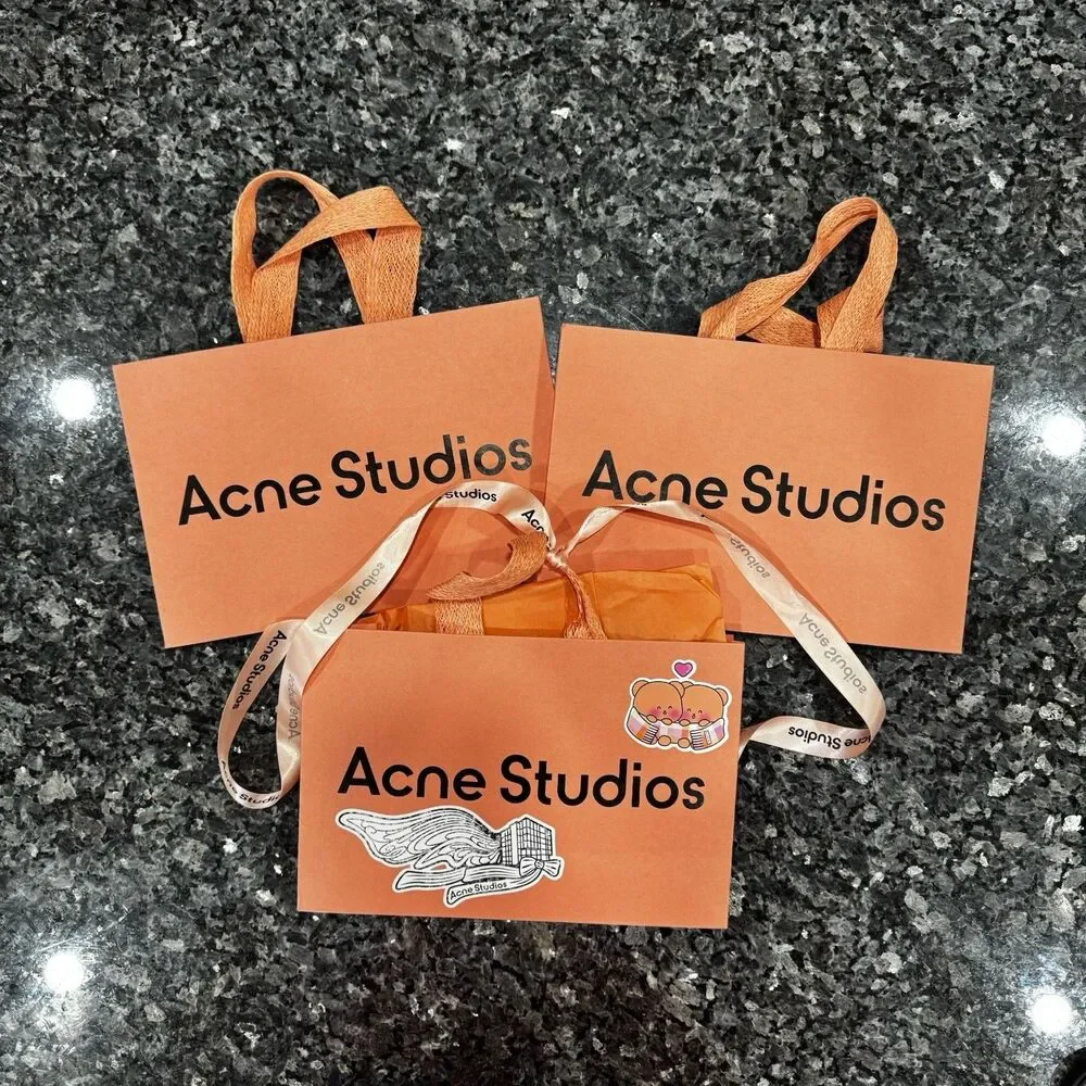 3 Acne Studios Pink Shopping Ribbon Empty Gift Bags 12 x 8 x 4